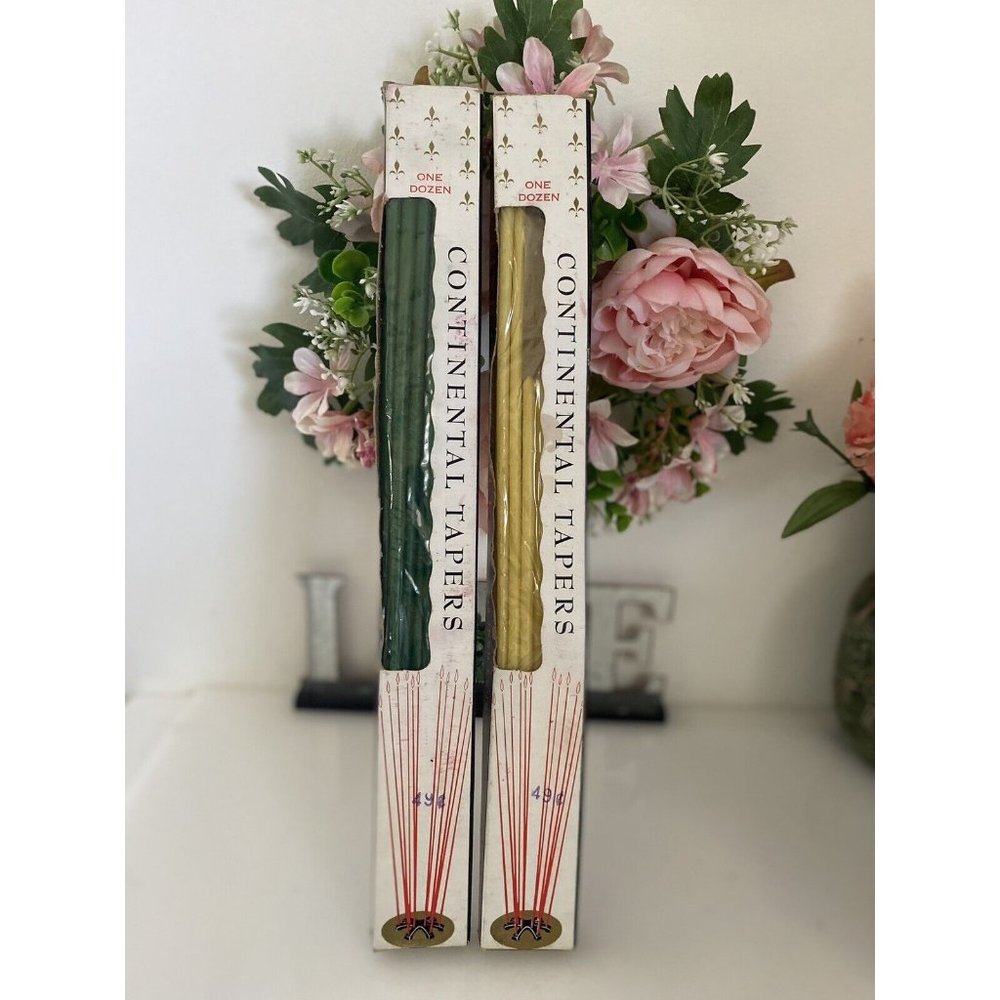 Slim‎ Taper Candles Green Yellow Columbia Continental Tapers 15" MCM 15 in Box